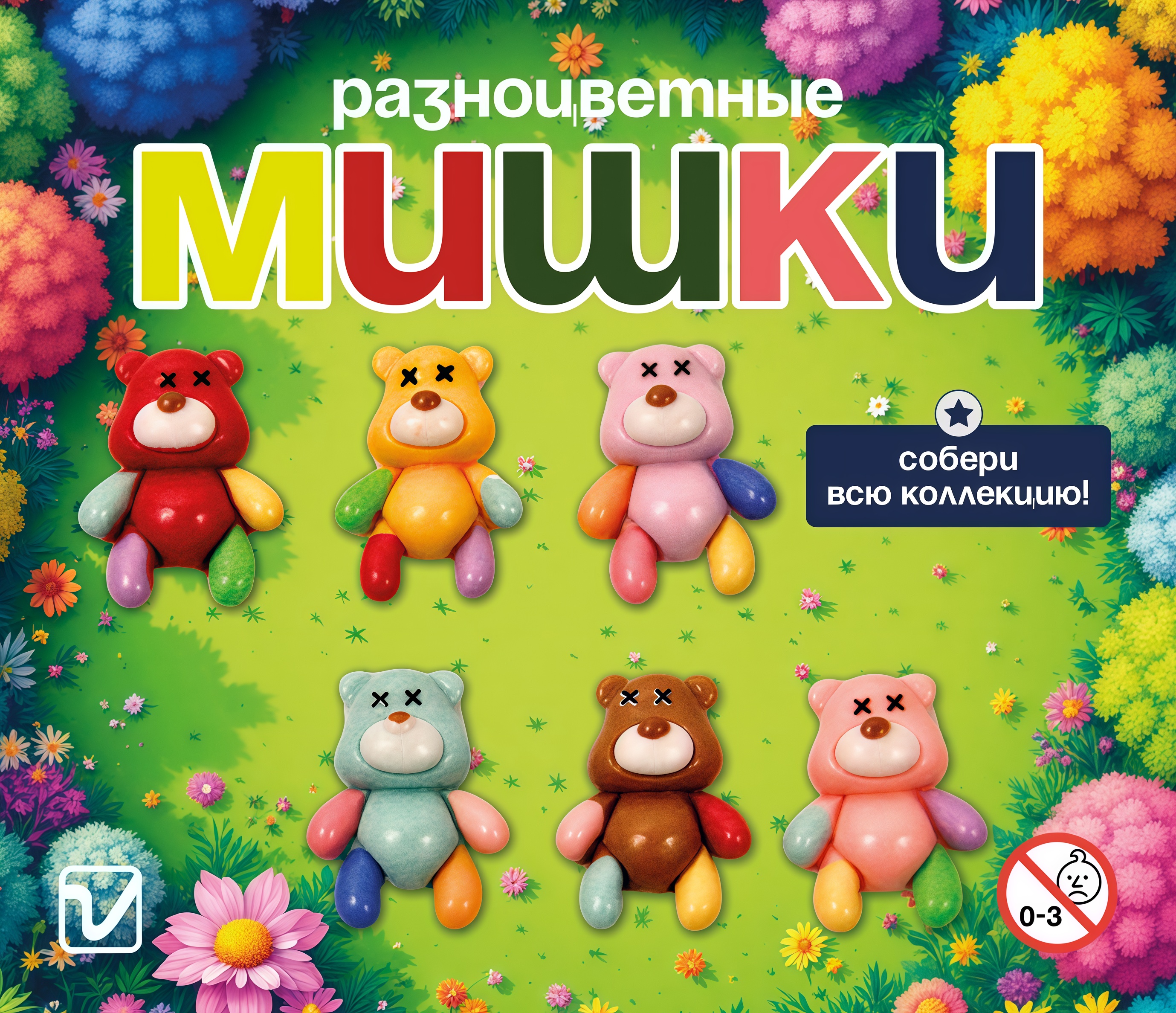 Игрушки для капсул 28 мм &quot;Медвежата разноцветные&quot;