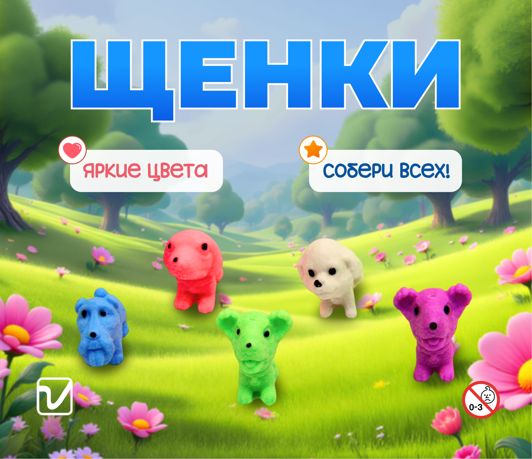 Игрушки для капсул 34 мм &quot;Щенки разных цветов&quot;