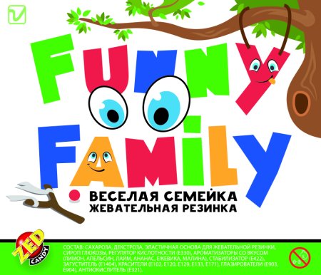 Жевательная резинка с принтом  27 мм "Весёлая семейка"
